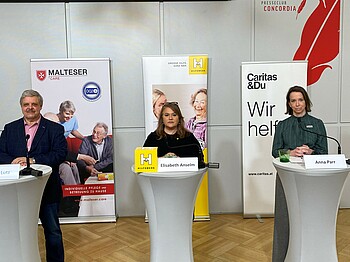 Helmut Lutz, Elisabeth Anselm und Anna Parr bei der Pressekonferenz zu 24h-Betreuung
